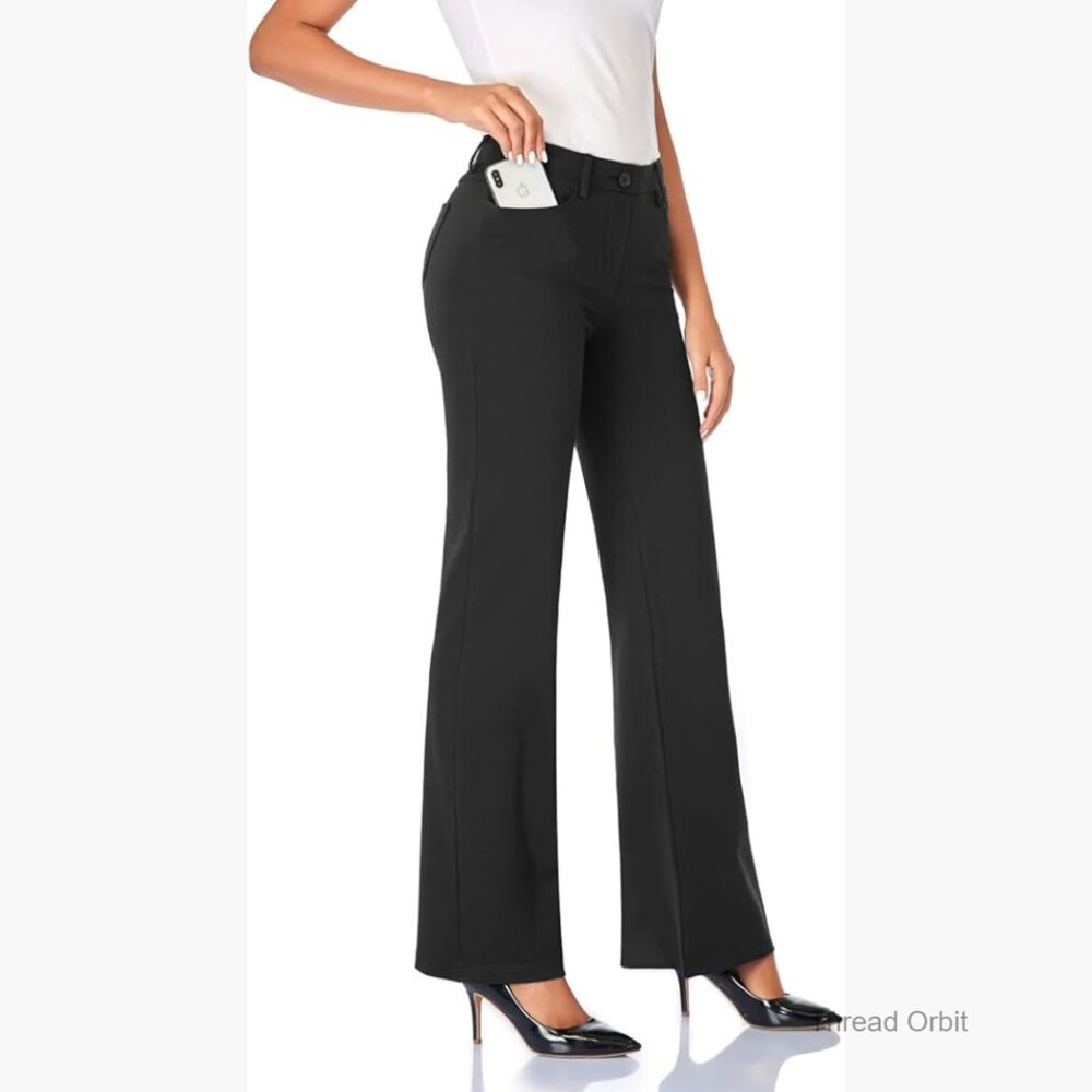 Stretchy Bootcut Dress Pants with Pockets for Office Work Business